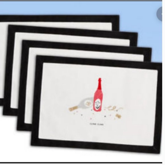 kate spade clink clink champagne wine bottle placemats set of 4 nwt - Picture 2 of 4
